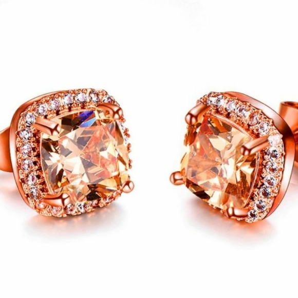 NEW Rose Gold Morganite Diamond Halo Stud Earrings - Picture 5 of 5